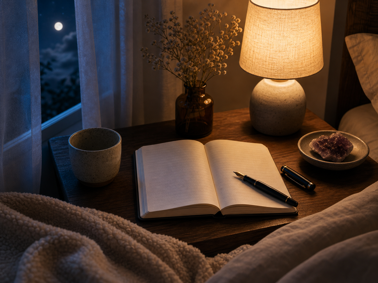 Dream journal on a night desk